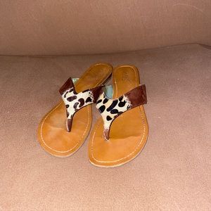 Carlos Santana cheetah print flip flops